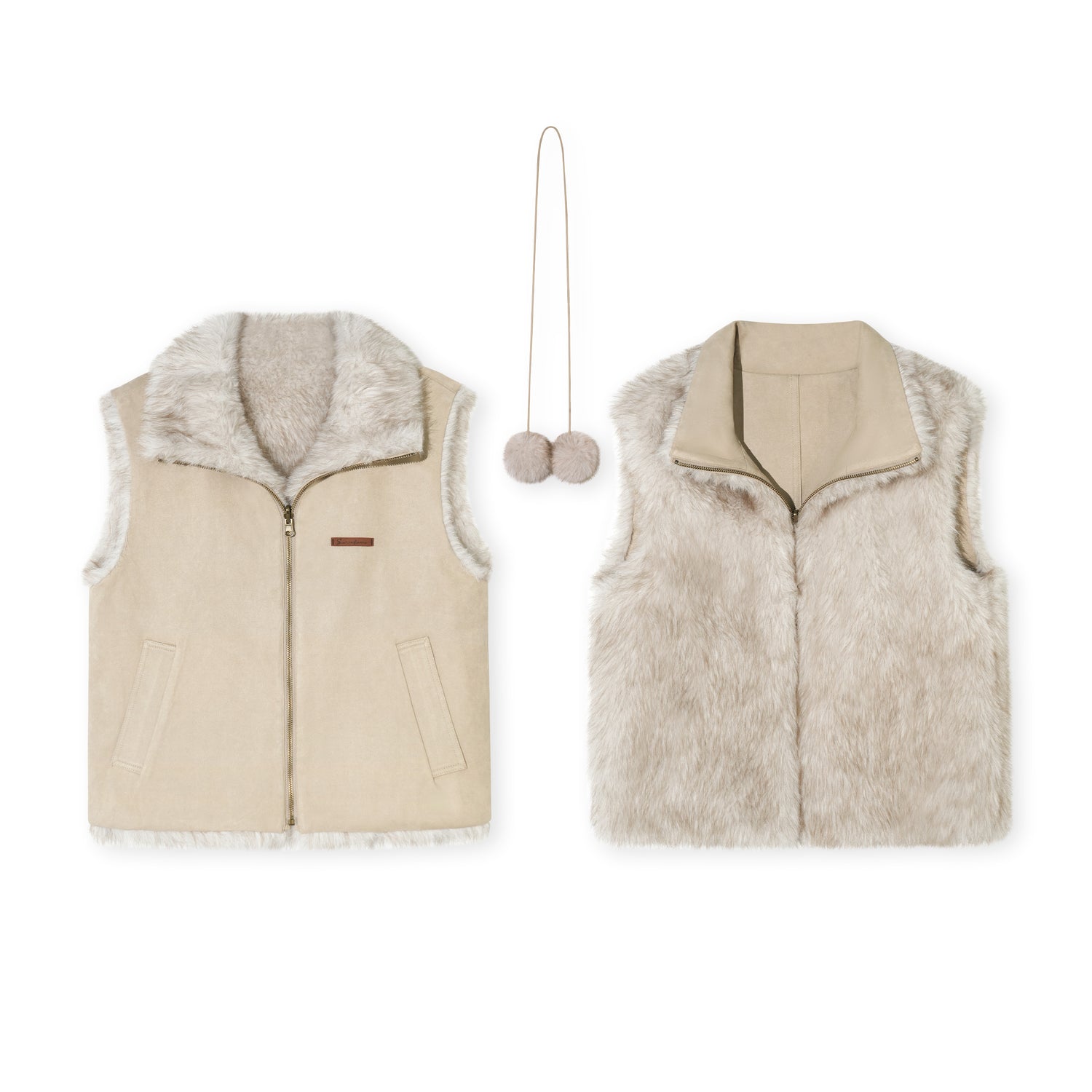 16DEWS 16D25459 Double sided gradient faux fur vest (with detachable fur ball)