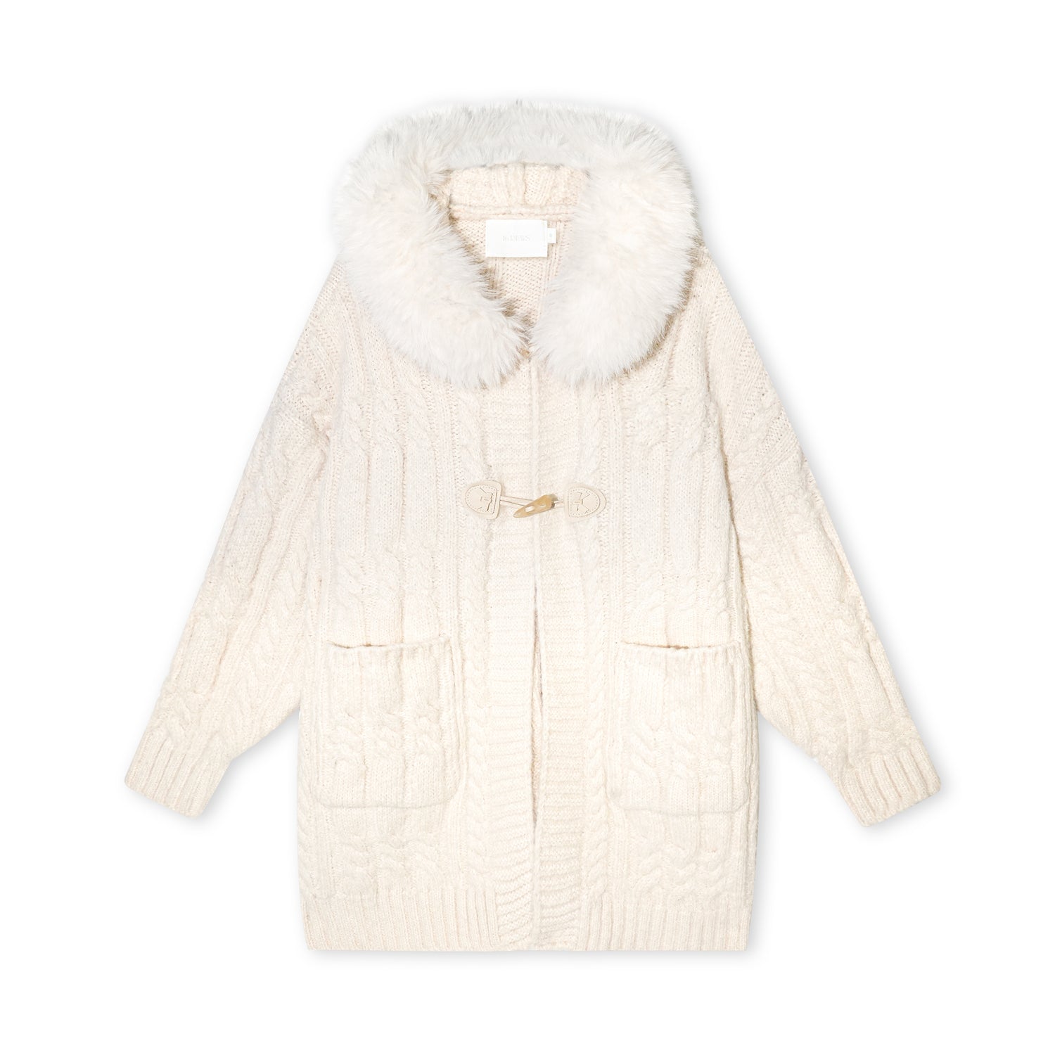 16DEWS 16D25462 Knitted hooded mid length sweater jacket