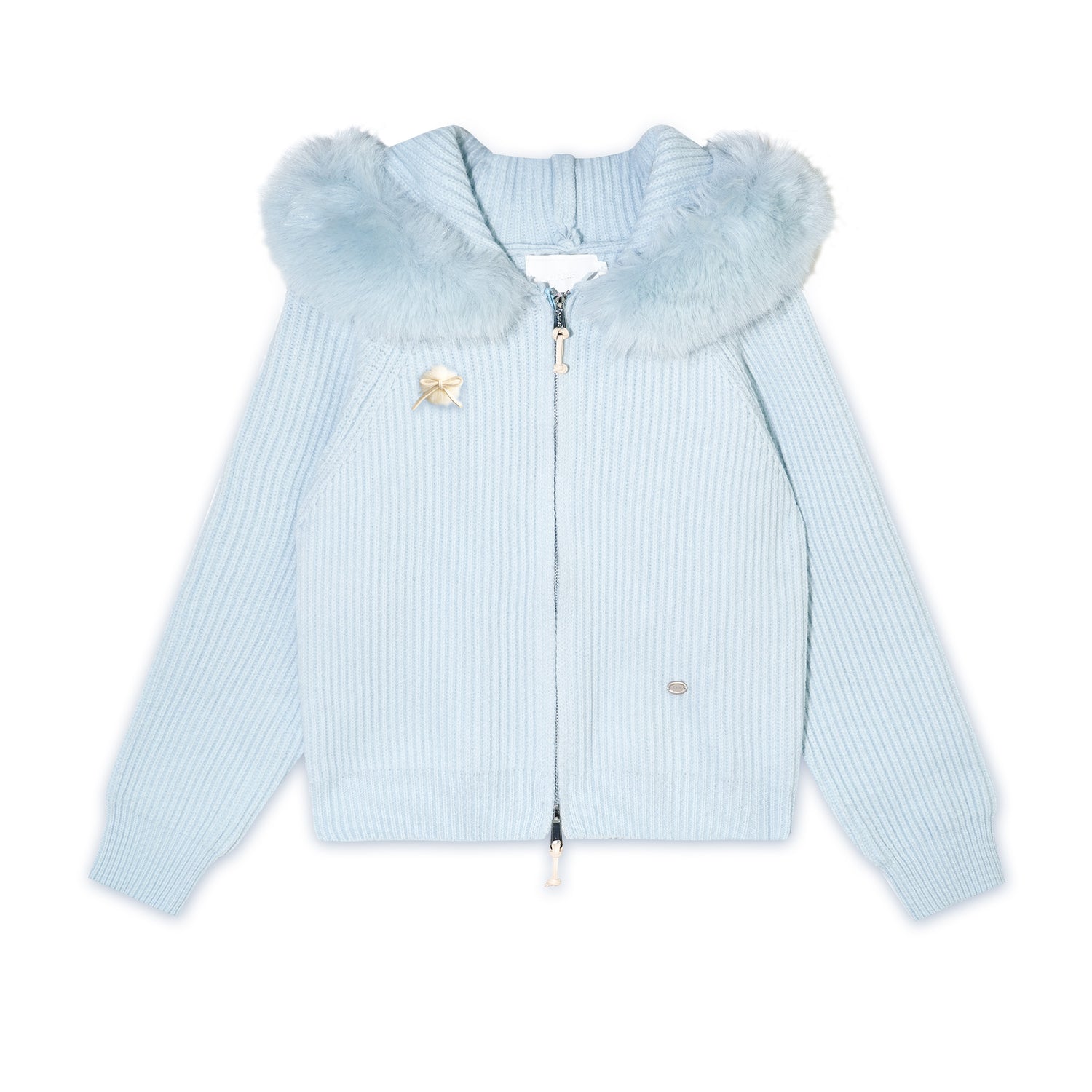 16DEWS 16D25465 Woolen collar hooded knitted jacket