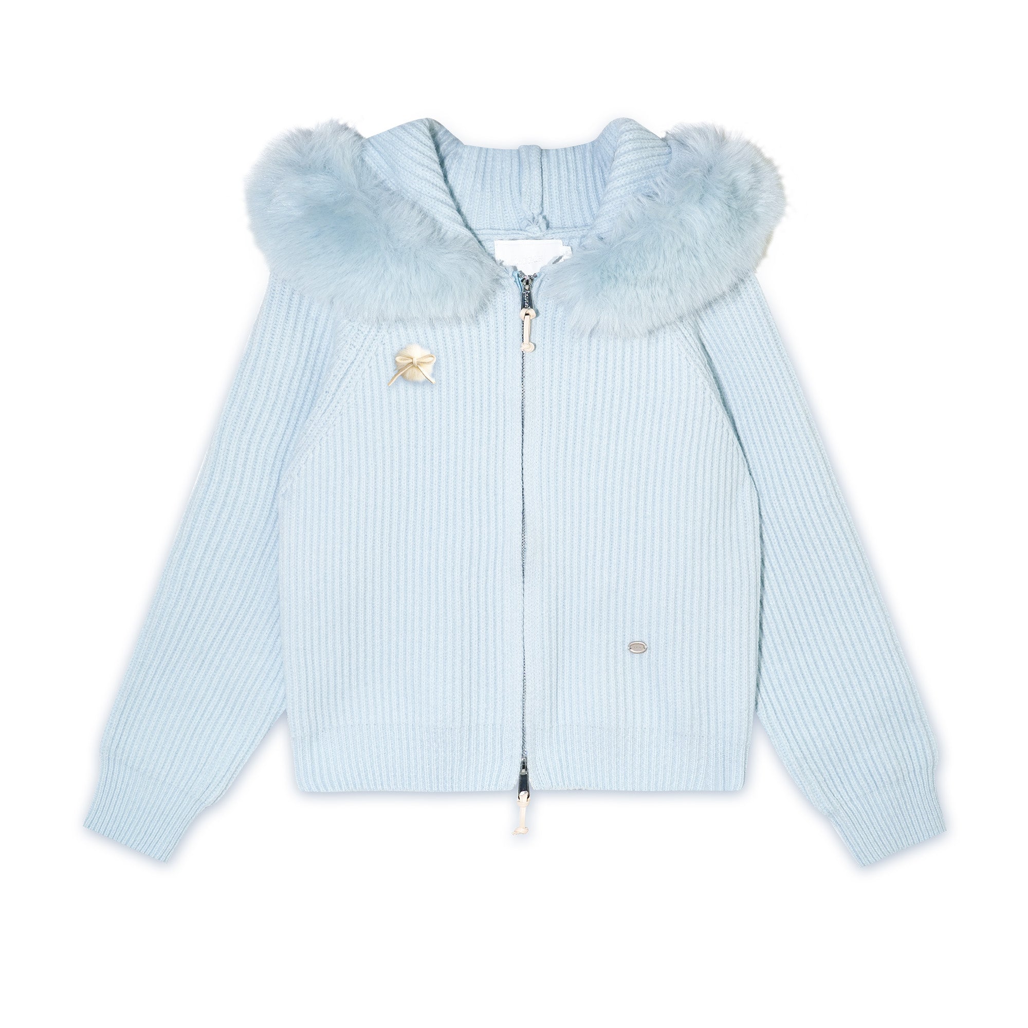 16DEWS 16D25465 Woolen collar hooded knitted jacket