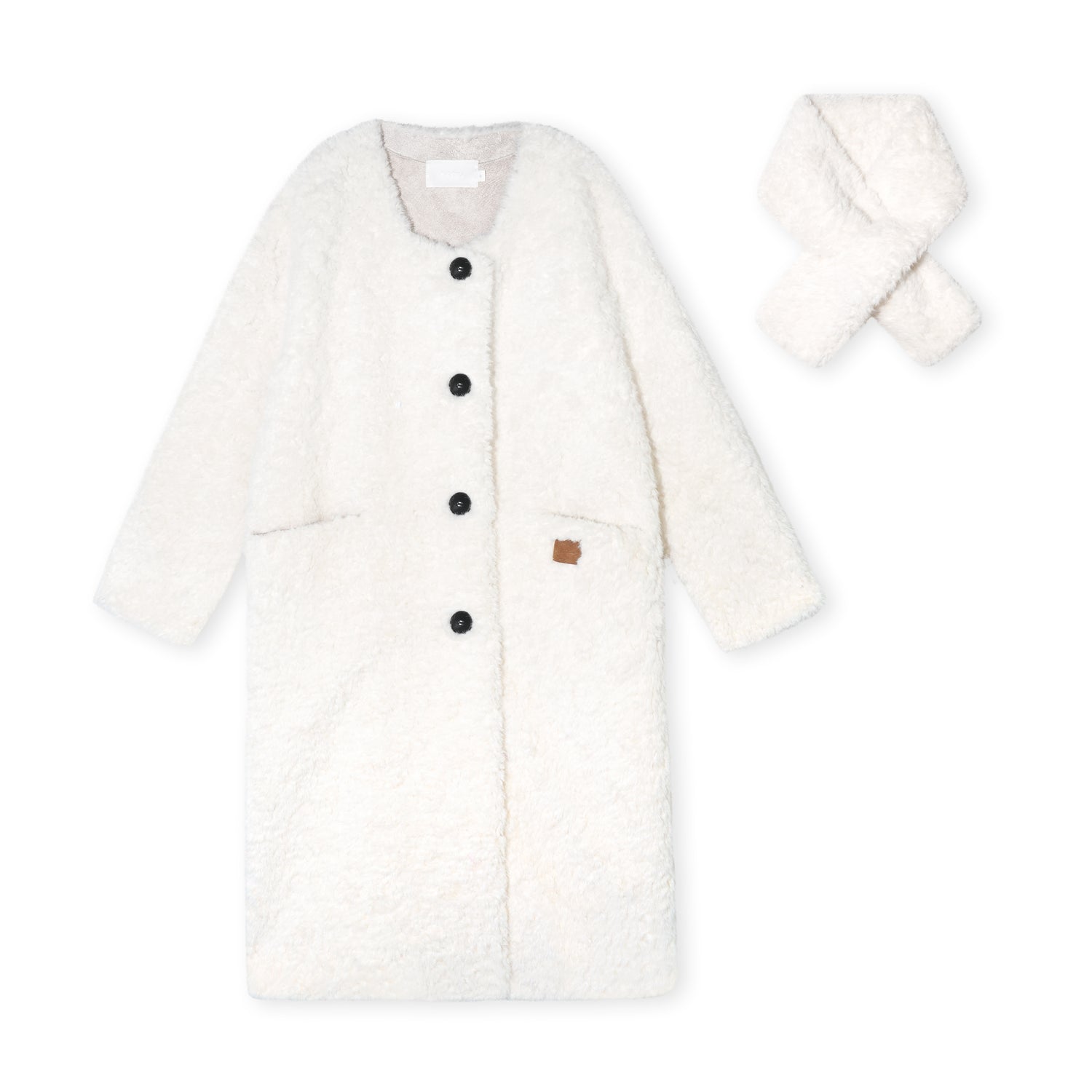 16DEWS 16D25467 Imitation fur integrated lamb wool long jacket (with scarf)