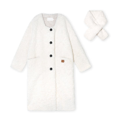 16DEWS 16D25467 Imitation fur integrated lamb wool long jacket (with scarf)