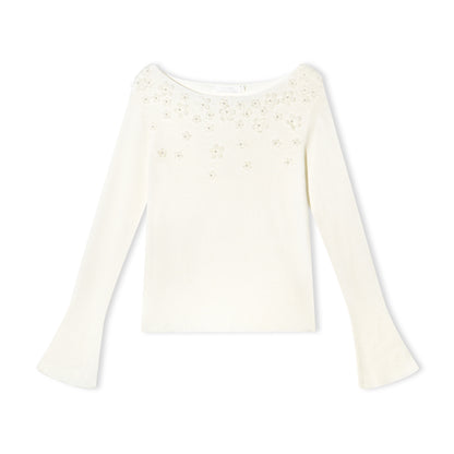 16DEWS 16D25469 Nail bead off shoulder slim knit sweater