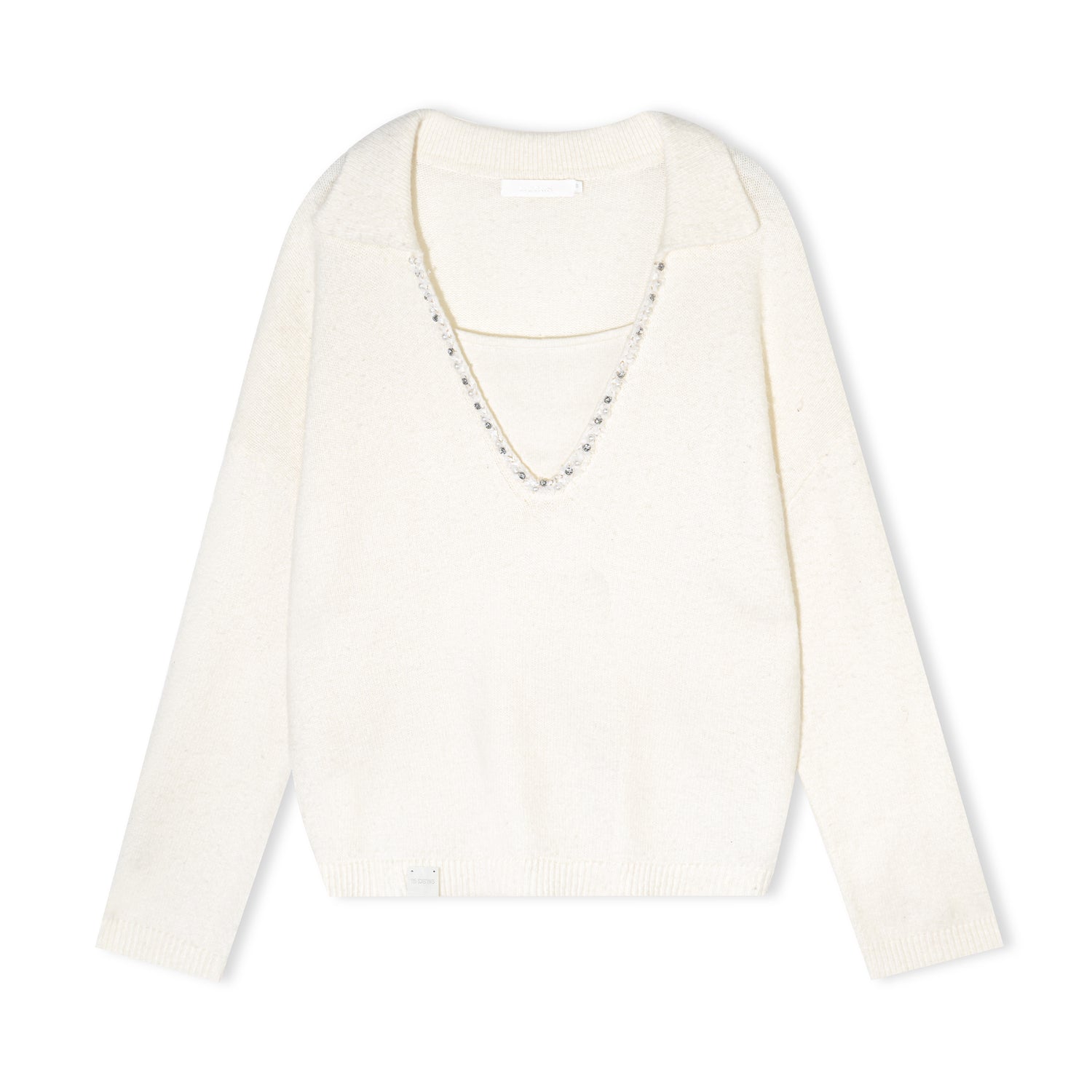 16DEWS 16D25470 Fake Two Piece Bead Chain Collar Knitted Sweaters