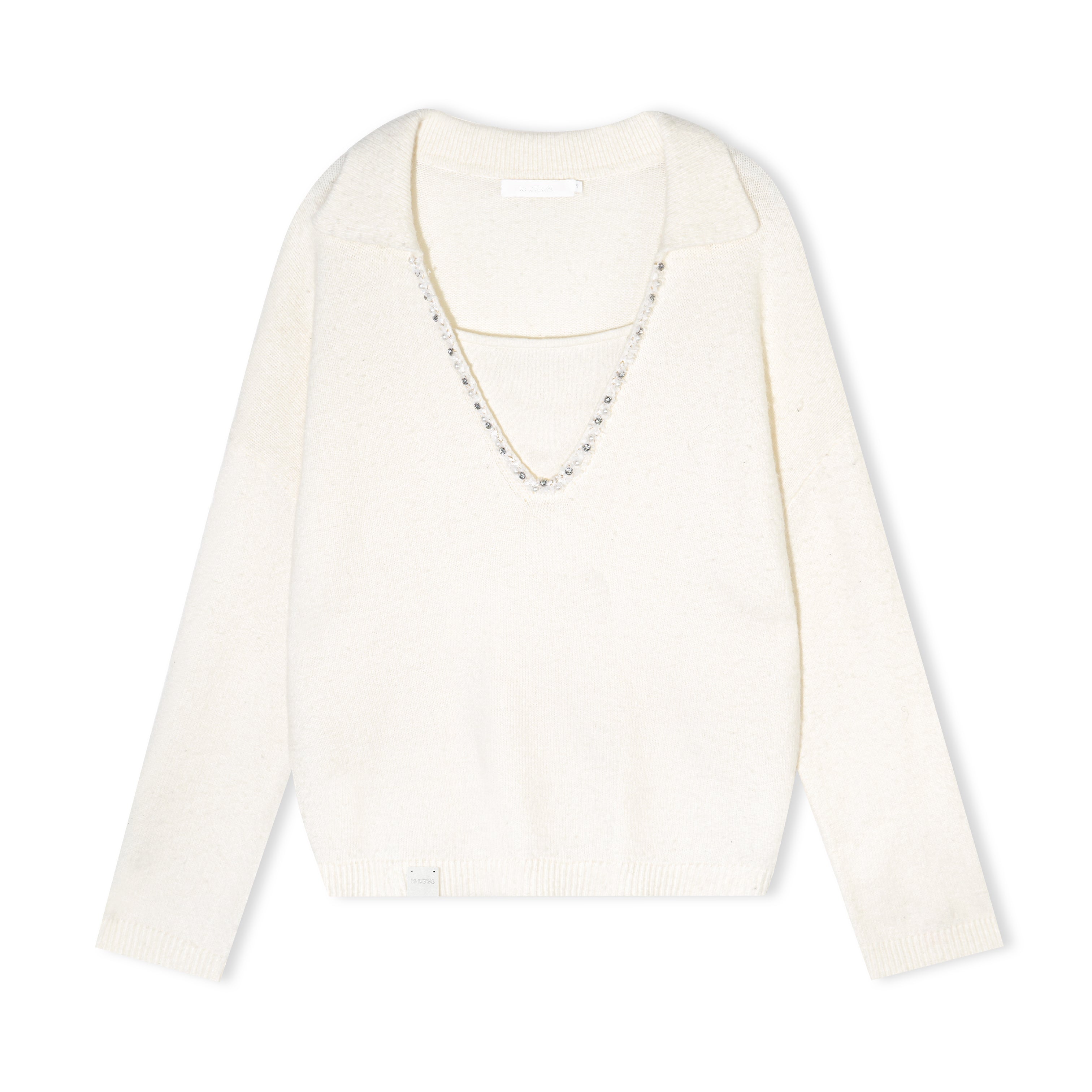 16DEWS 16D25470 Fake Two Piece Bead Chain Collar Knitted Sweaters