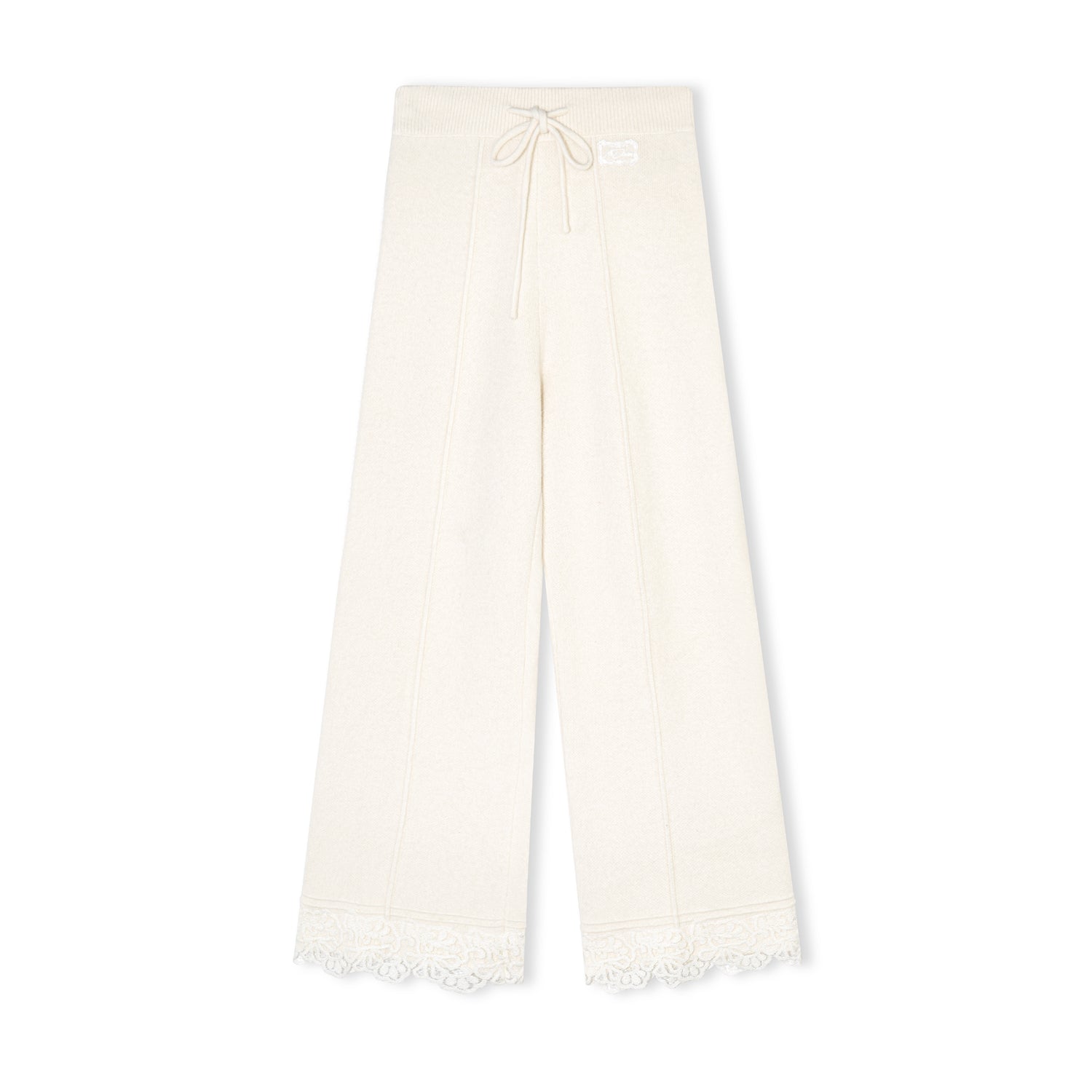 16DEWS 16D25471 Lace edged wool knitted straight leg pants