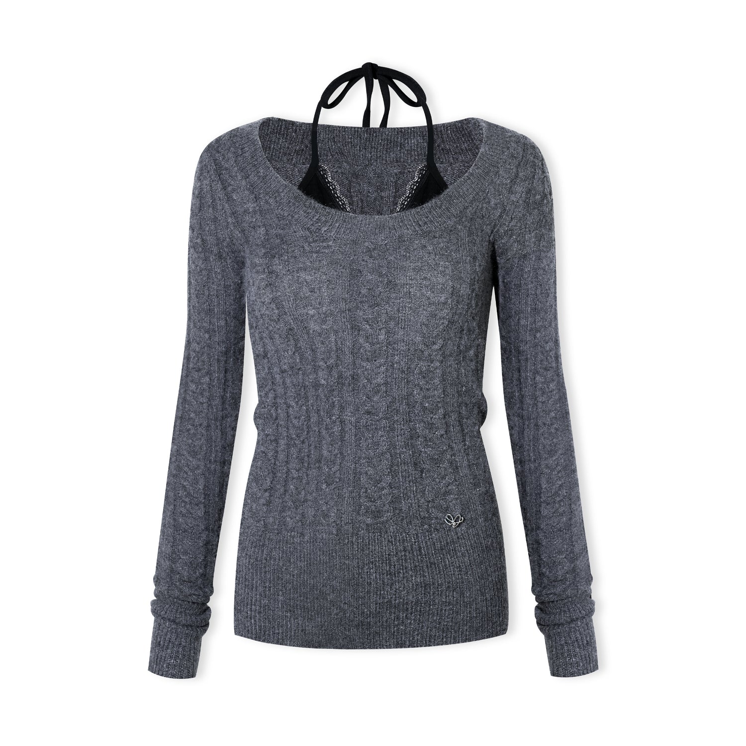 16DEWS 16D25481 Twisted floral texture fake two slim fit base top