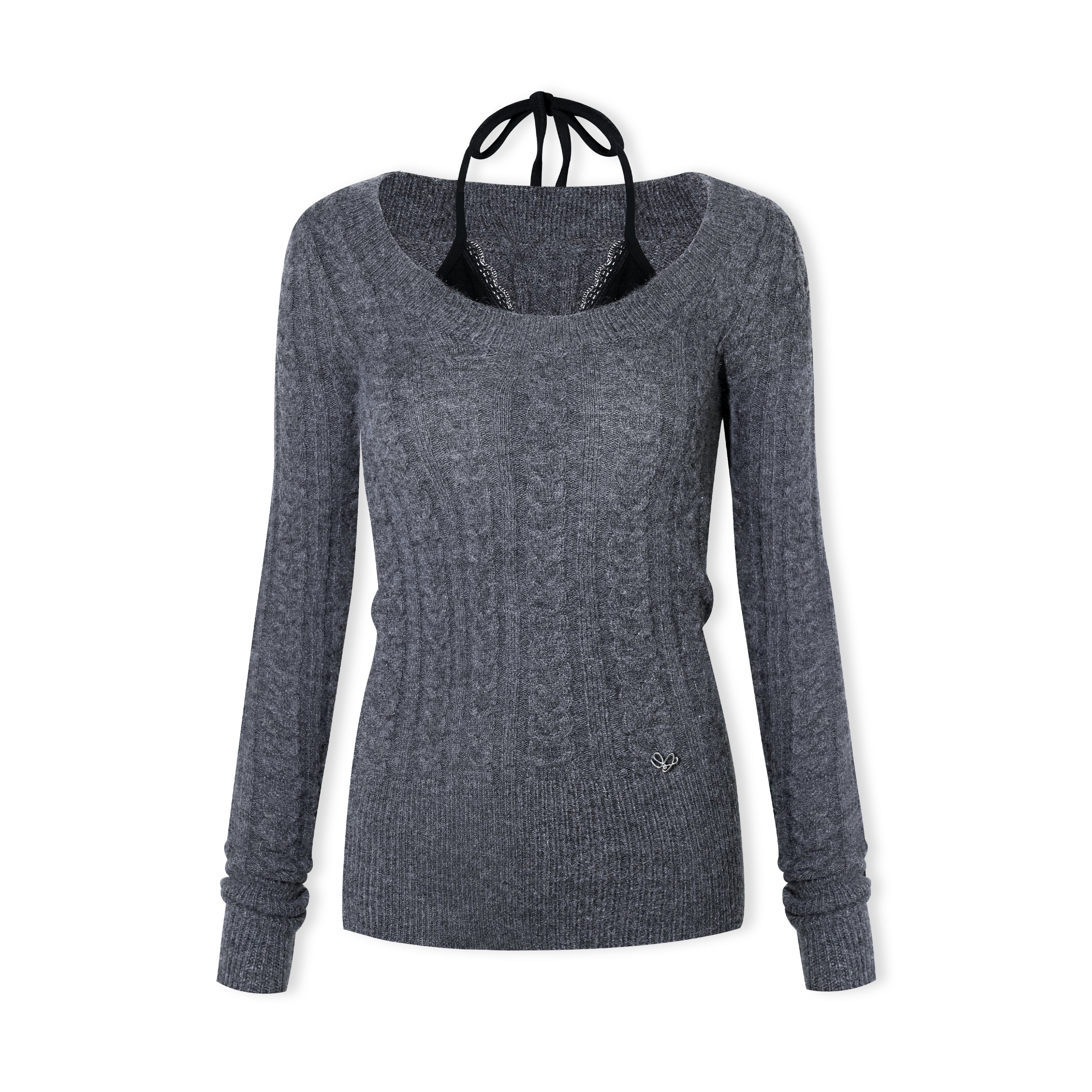 16DEWS 16D25481 Twisted floral texture fake two slim fit base top