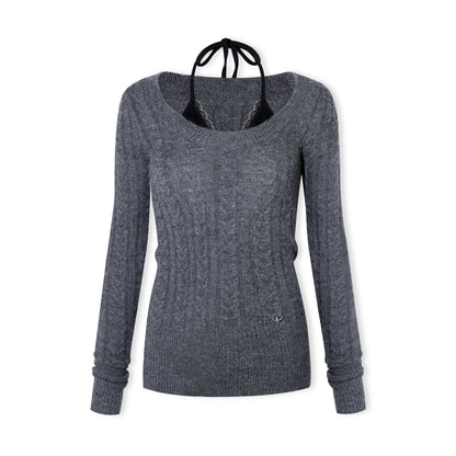 16DEWS 16D25481 Twisted floral texture fake two slim fit base top