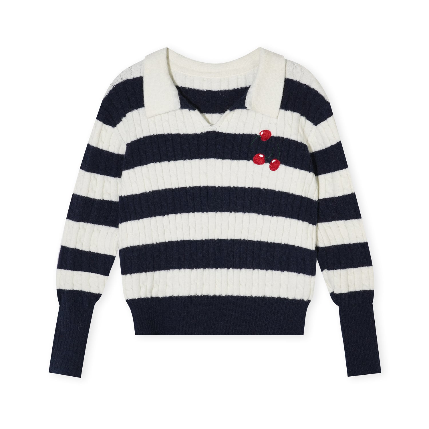 16DEWS 16D25484 Twisted floral texture contrasting pullover knitted sweater