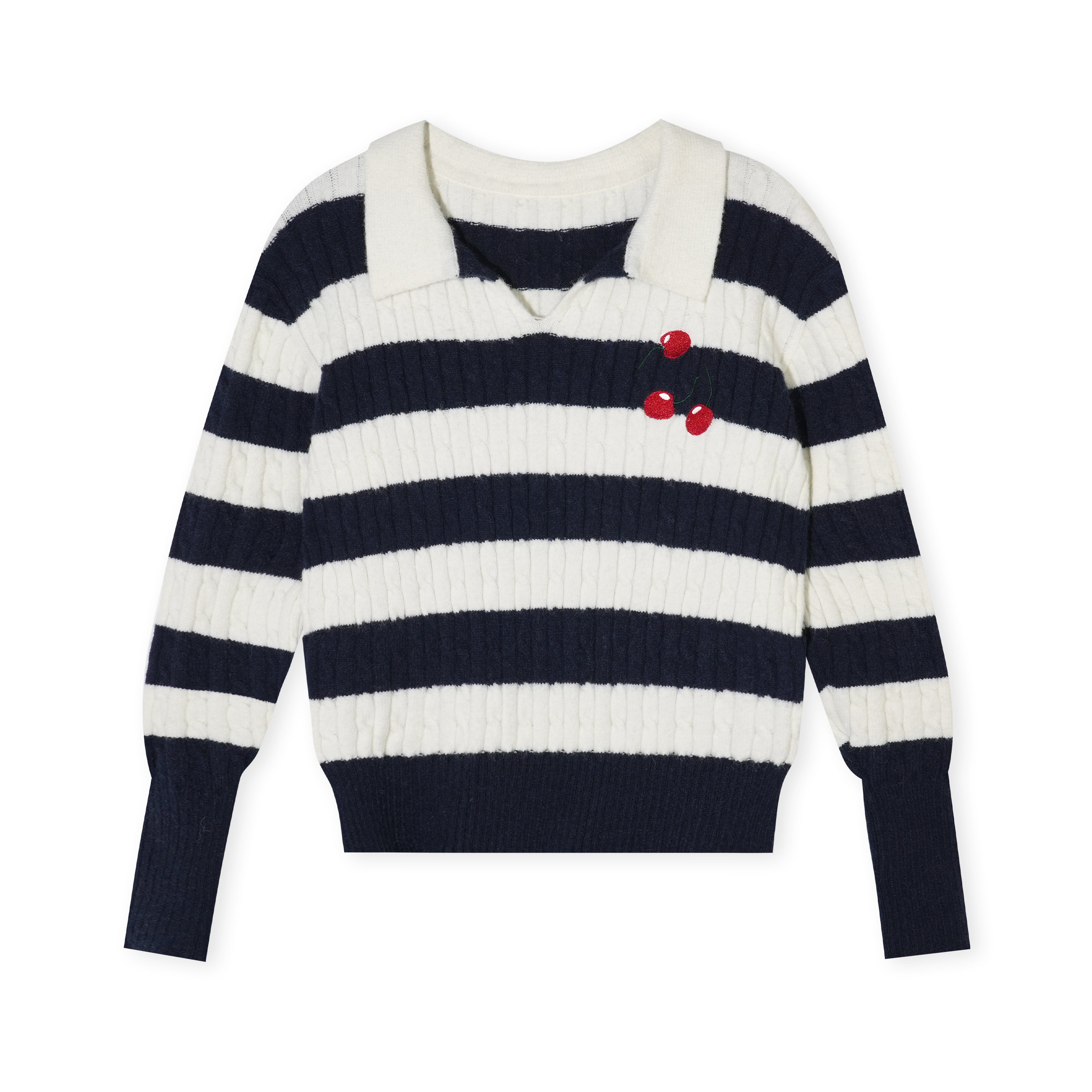 16DEWS 16D25484 Twisted floral texture contrasting pullover knitted sweater