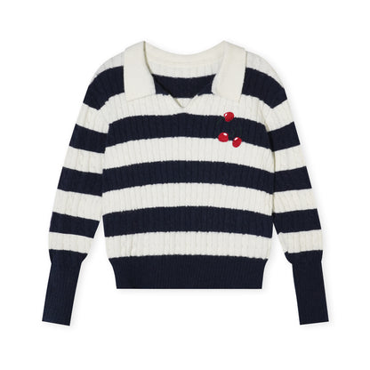 16DEWS 16D25484 Twisted floral texture contrasting pullover knitted sweater