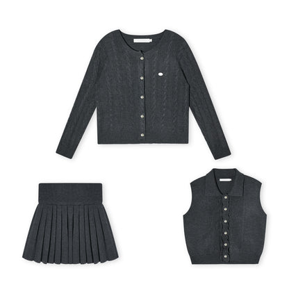 16DEWS 16D25490 Twisted round neck knitted suit set