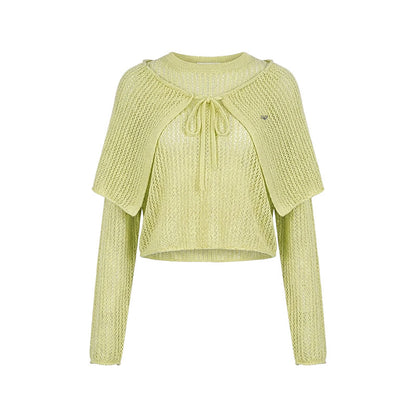 16DEWS 16D26078 Lace-up circular-neck knitted top (with shawl)