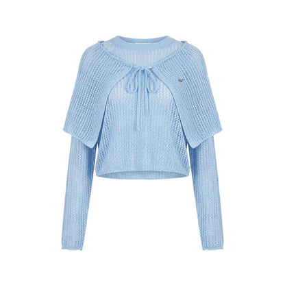 16DEWS 16D26078 Lace-up circular-neck knitted top (with shawl)
