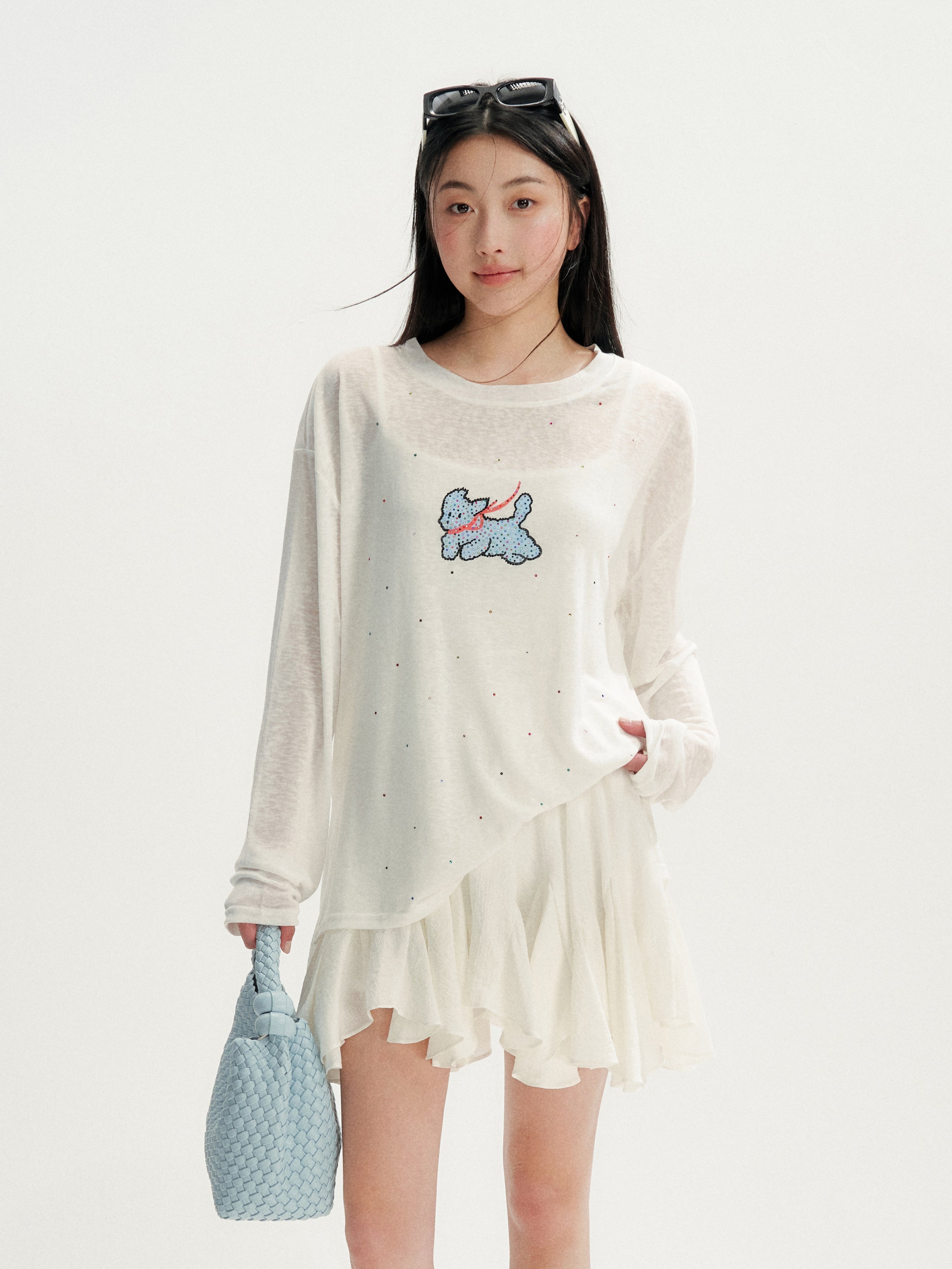 16DEWS 16D26216  Rhinestone Oversized Long-Sleeve Cover-up