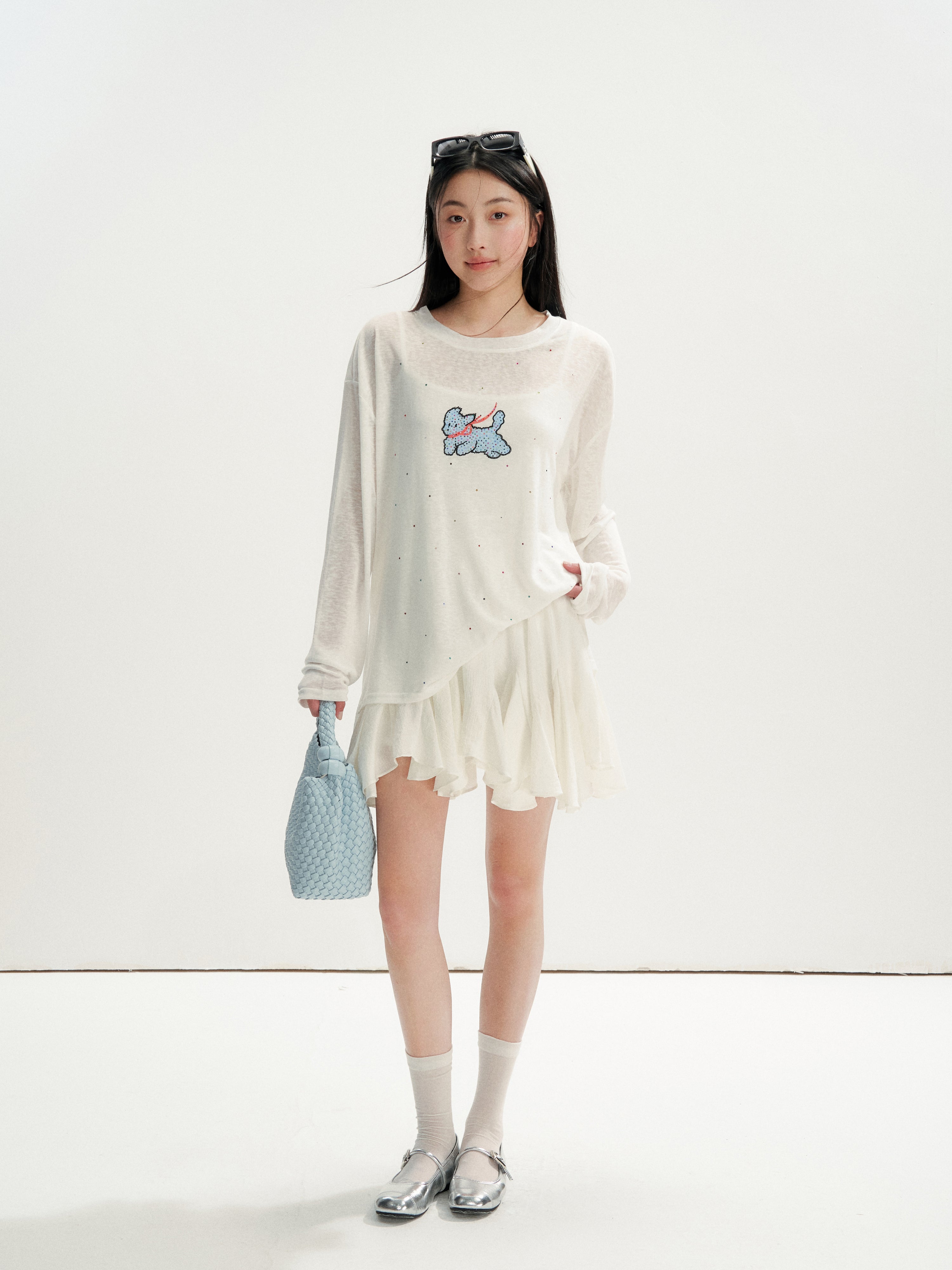 16DEWS 16D26216  Rhinestone Oversized Long-Sleeve Cover-up
