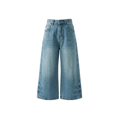 16DEWS 16D26219 Washed Vintage Blue High-Waisted Wide-Leg Cropped Jeans