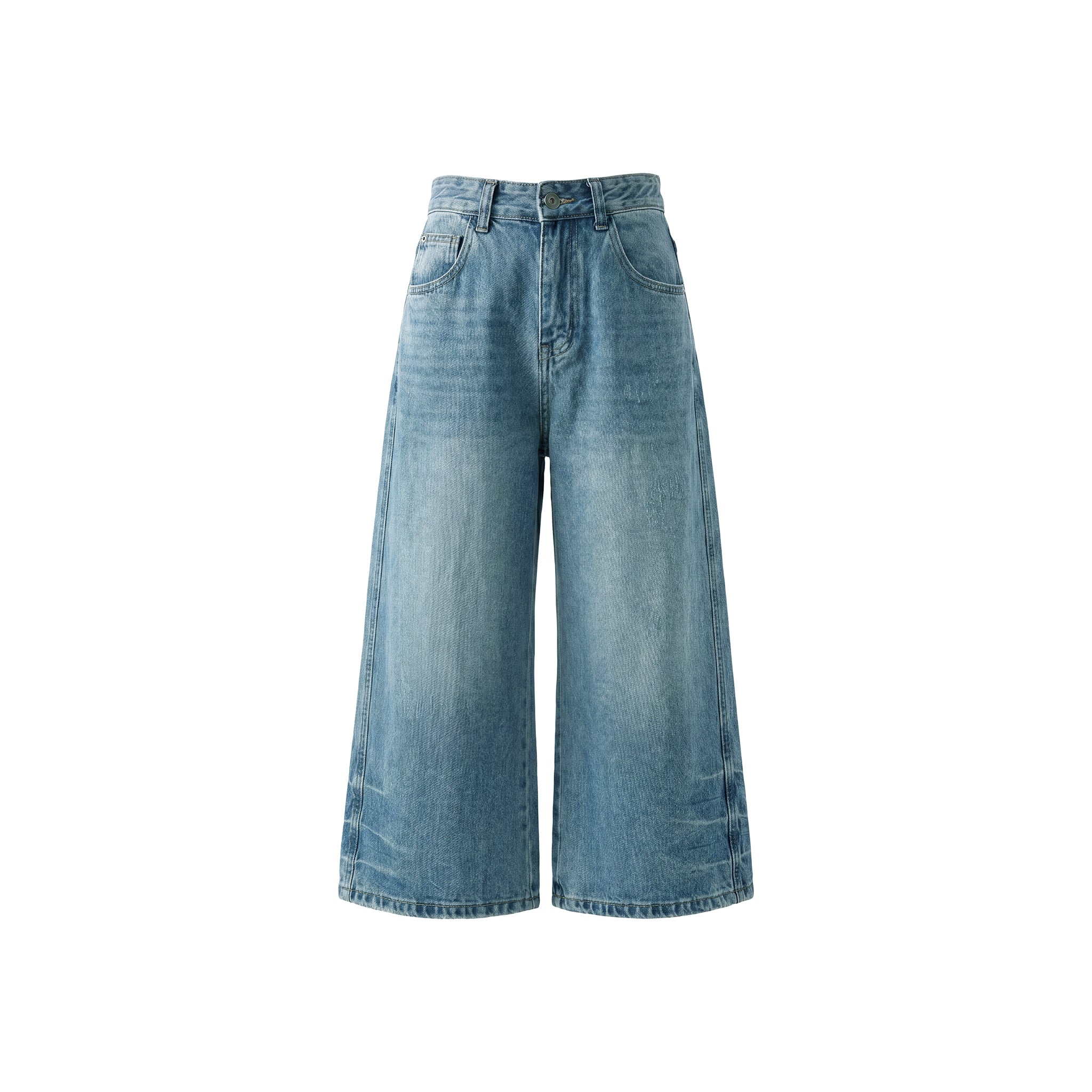 16DEWS 16D26219 Washed Vintage Blue High-Waisted Wide-Leg Cropped Jeans