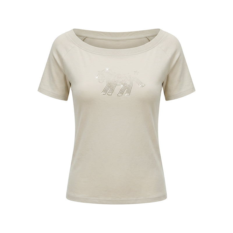 16DEWS 16D26234 Playful Hot-Fix Rhinestone Star Pony Asymmetric Short-Sleeve T-Shirt +Jeans