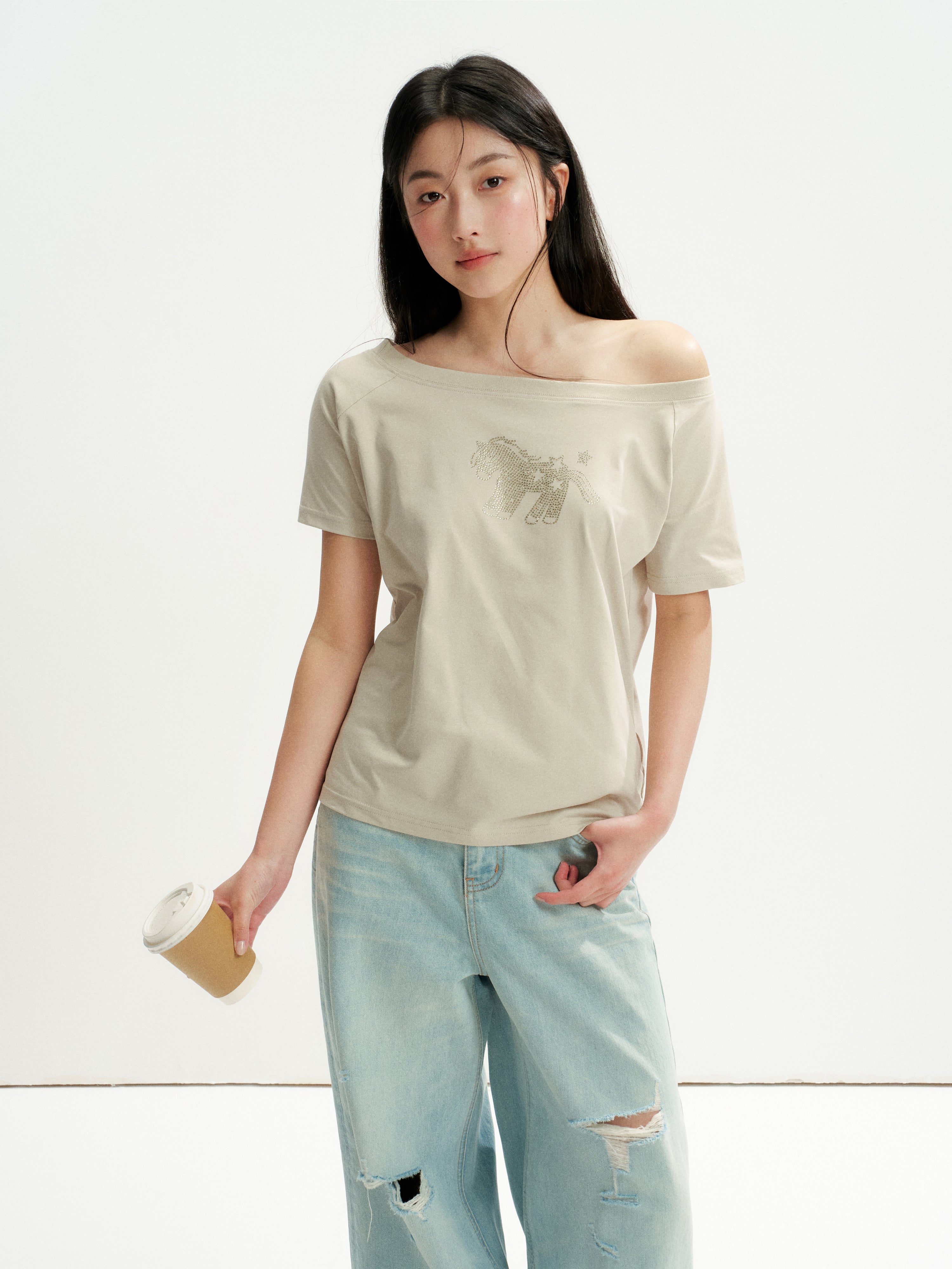 16DEWS 16D26236 Washed Light Blue Vintage Ripped Wide-Leg Jeans