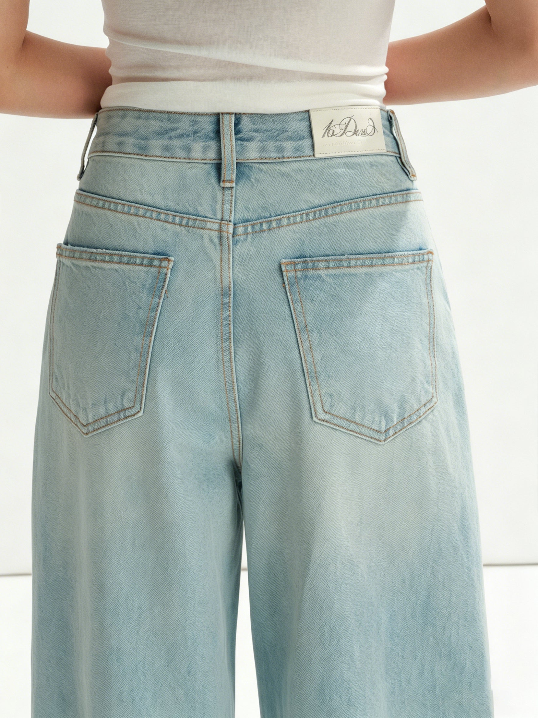 16DEWS 16D26236 Washed Light Blue Vintage Ripped Wide-Leg Jeans