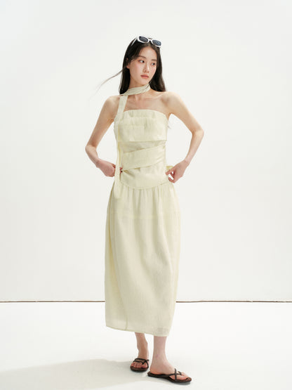 16DEWS 16D26254&amp;16D26255 Irregular Runching Design Waisted Tube Top+Midi Skirt