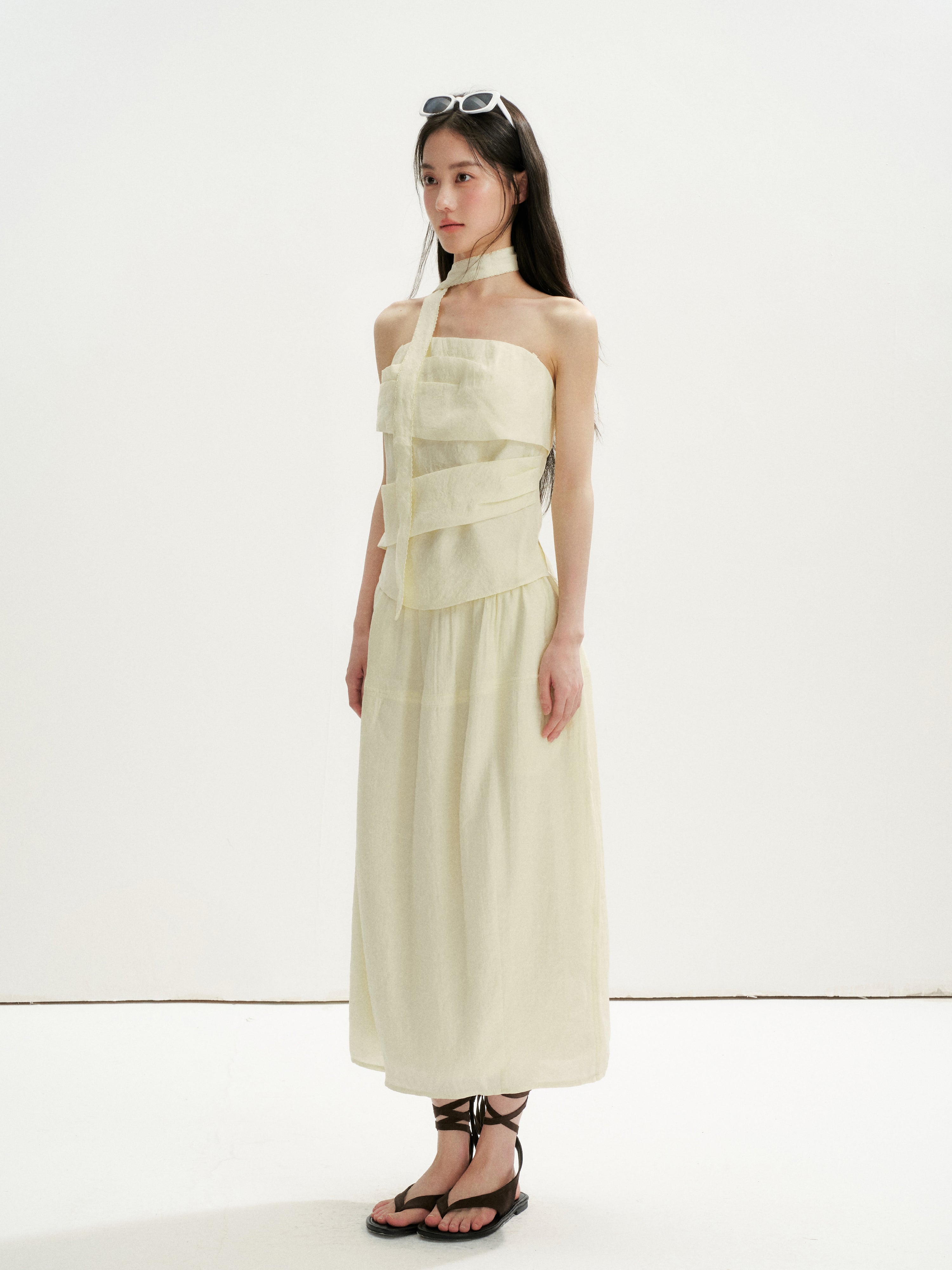 16DEWS 16D26254&amp;16D26255 Irregular Runching Design Waisted Tube Top+Midi Skirt