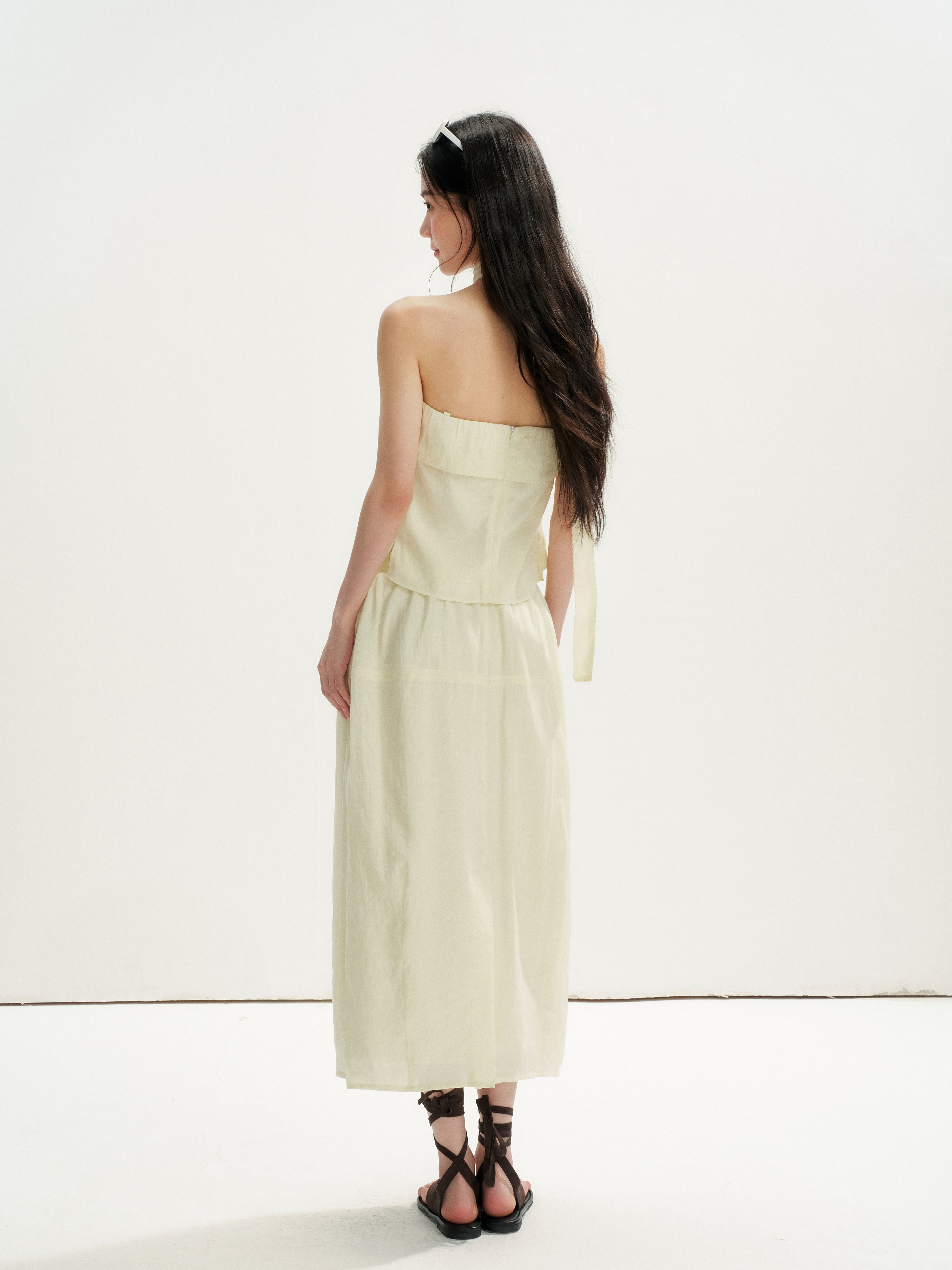 16DEWS 16D26254&amp;16D26255 Irregular Runching Design Waisted Tube Top+Midi Skirt