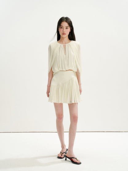 16DEWS 16D26256&amp;16D26257 Cape-Style V-Neck Top+Tulle Spliced Pleated A-Line Skirt
