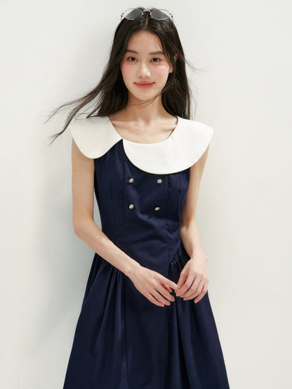16DEWS 16D26271 Asymmetrical Peter Pan Collar Double-Breasted Waisted A-Line Dress