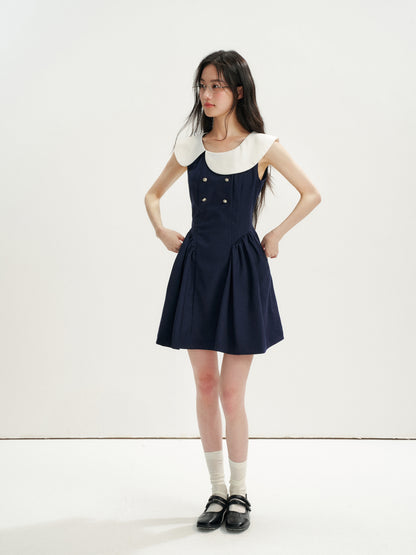 16DEWS 16D26271 Asymmetrical Peter Pan Collar Double-Breasted Waisted A-Line Dress
