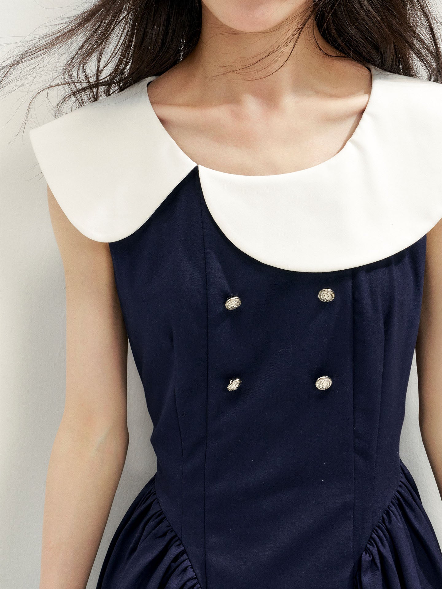 16DEWS 16D26271 Asymmetrical Peter Pan Collar Double-Breasted Waisted A-Line Dress
