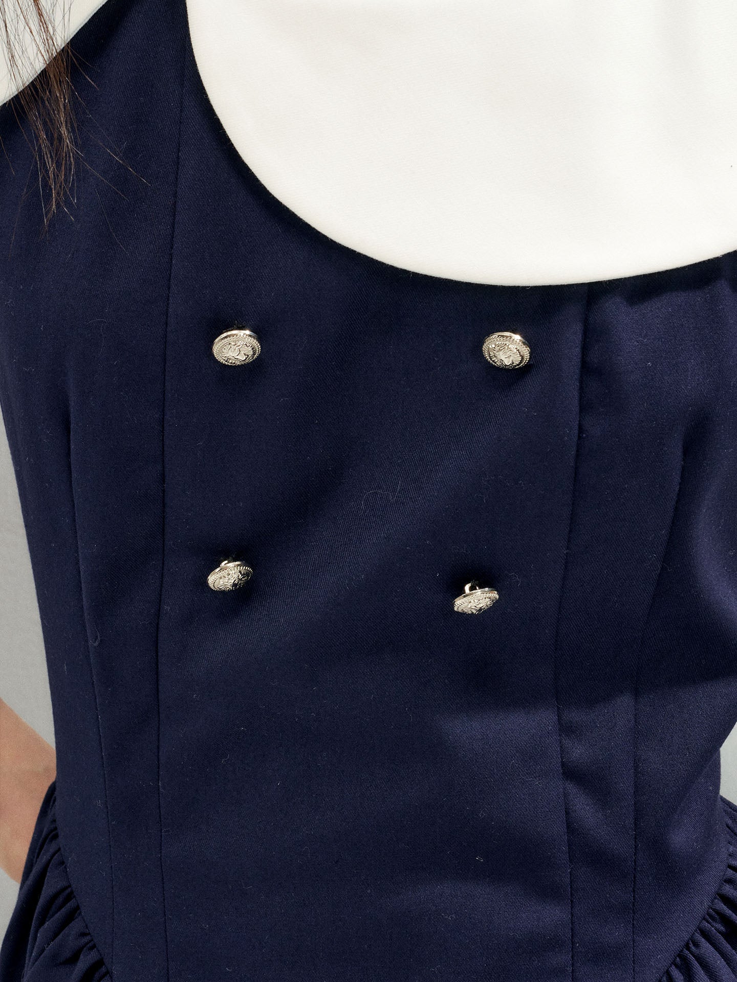 16DEWS 16D26271 Asymmetrical Peter Pan Collar Double-Breasted Waisted A-Line Dress