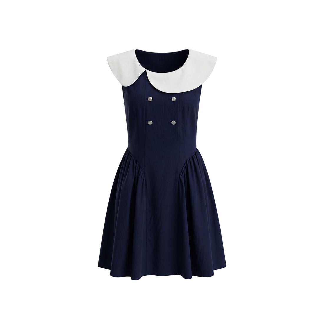 16DEWS 16D26271 Asymmetrical Peter Pan Collar Double-Breasted Waisted A-Line Dress