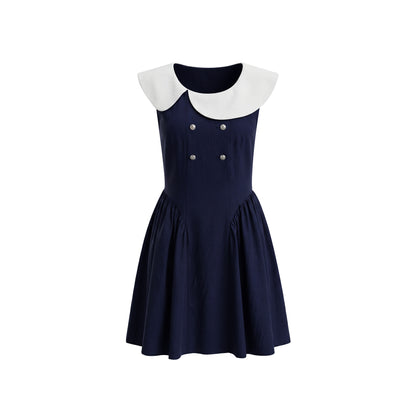 16DEWS 16D26271 Asymmetrical Peter Pan Collar Double-Breasted Waisted A-Line Dress