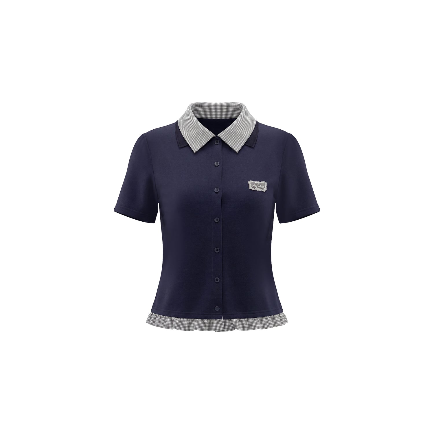 16DEWS 16D26272&amp;16D26273 Plaid Spliced Puff Sleeve Waisted Short-Sleeve Top +Skirt