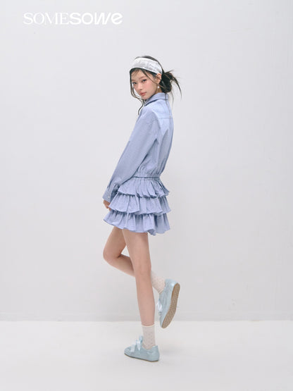 SOMESOWE S2509029&amp;S2509030 Plaid ruffled silhouette short shirt + skirt