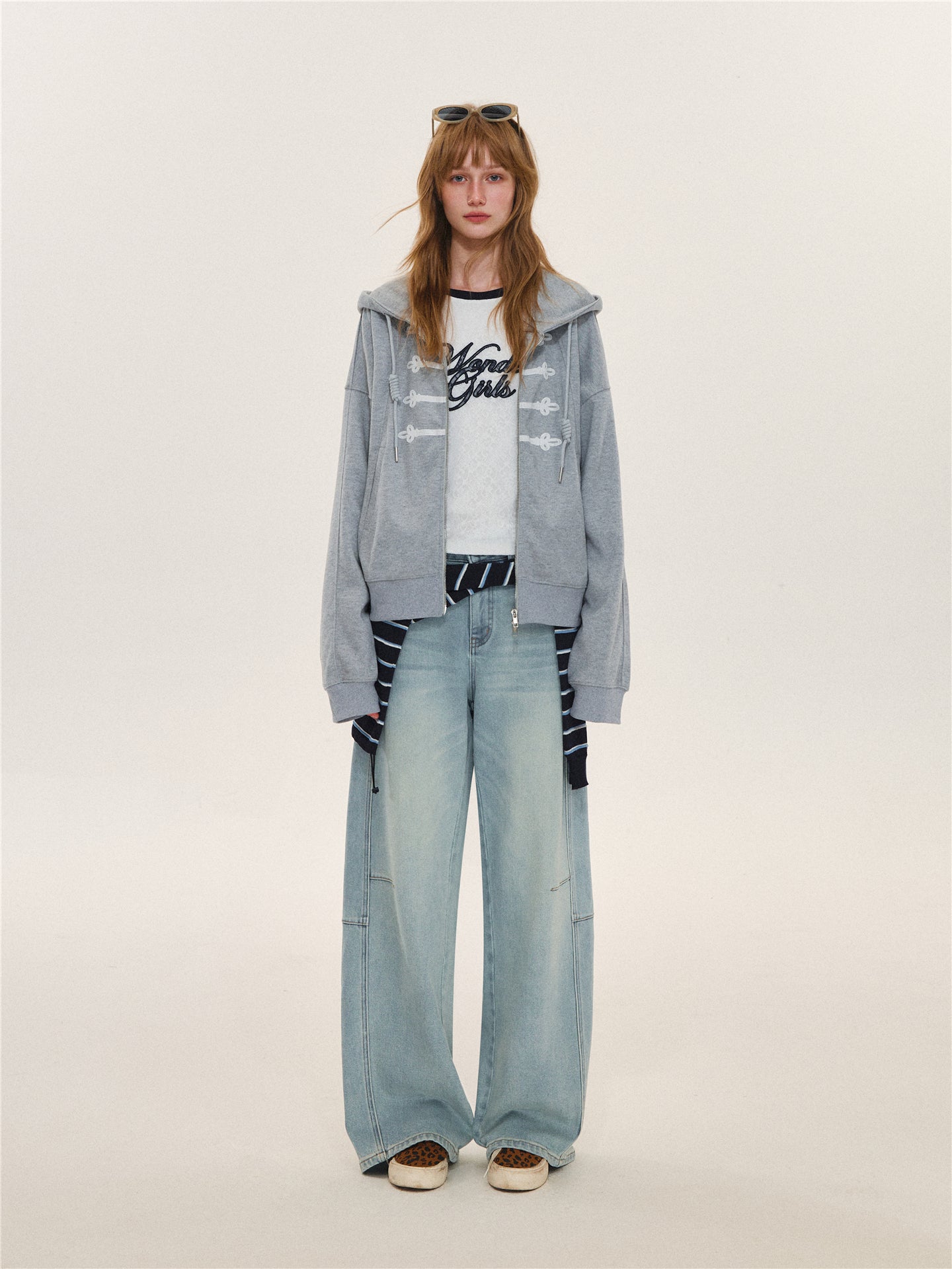 Asgony  ASG26628 Light Blue Curved-Leg Jeans (with Belt)