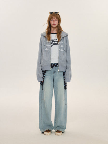 Asgony  ASG26628 Light Blue Curved-Leg Jeans (with Belt)