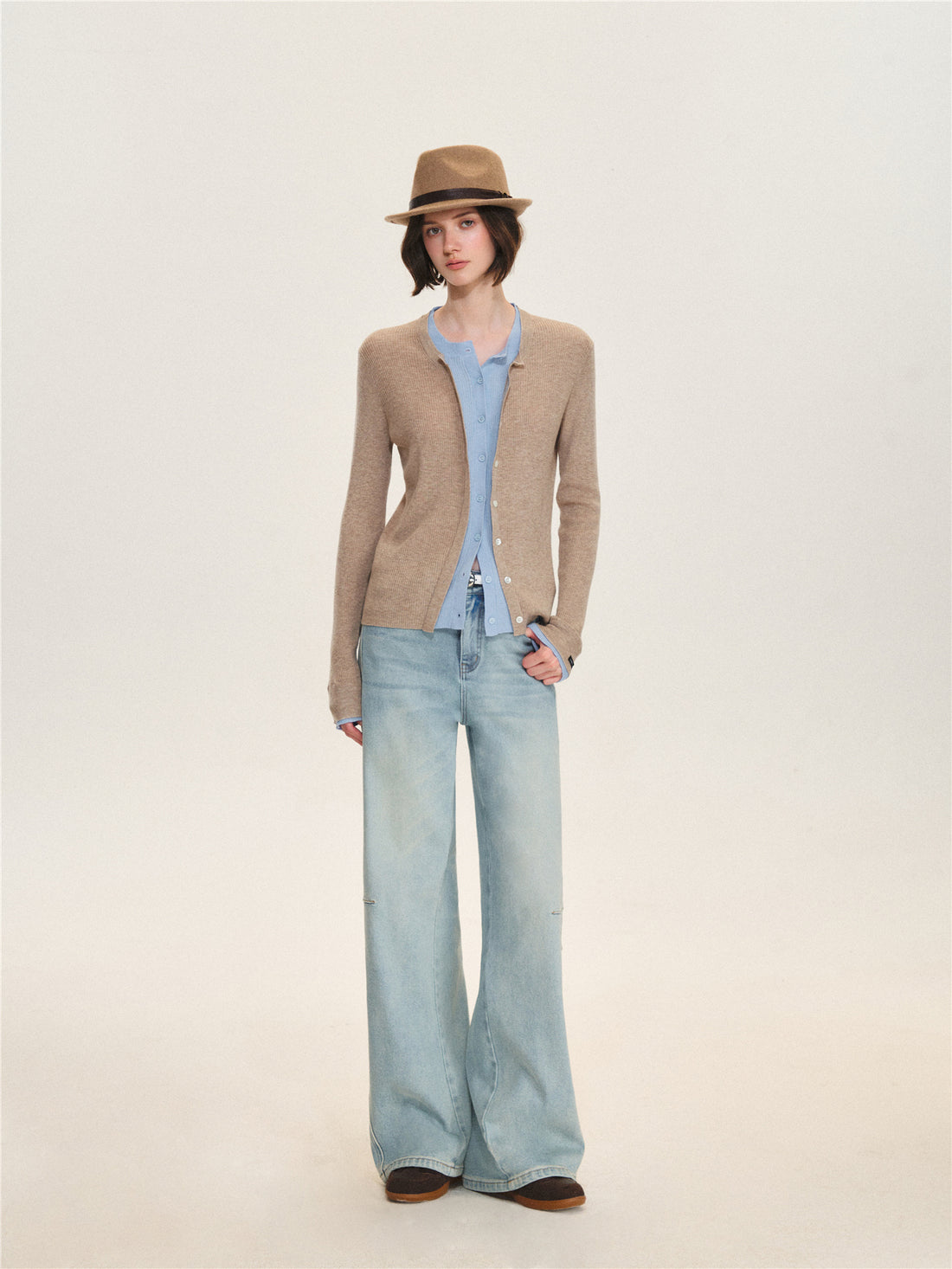 Asgony ASG26619 Faux-Layered Knit Cardigan