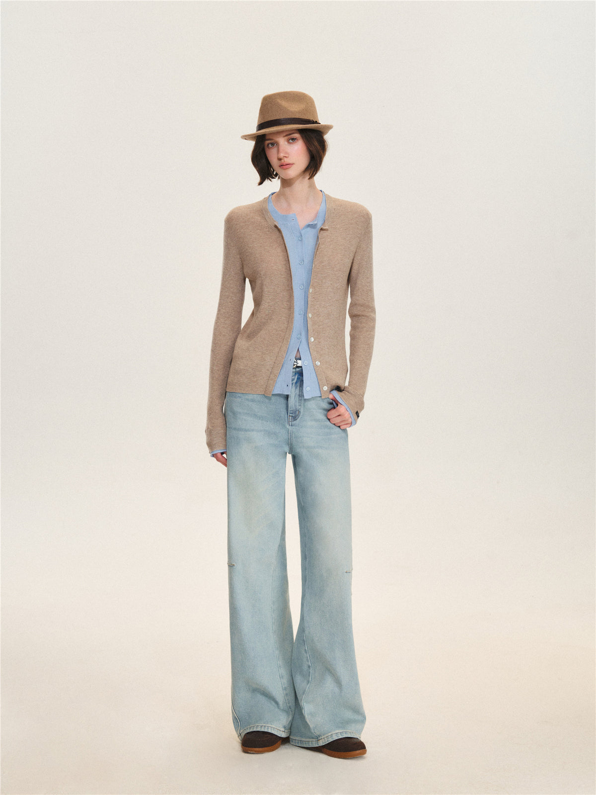 Asgony ASG26619 Faux-Layered Knit Cardigan