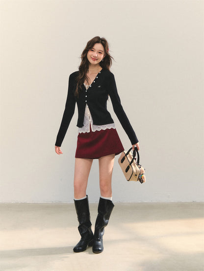 AsGony ASG25361 Lace strap fake two-piece knitted base top