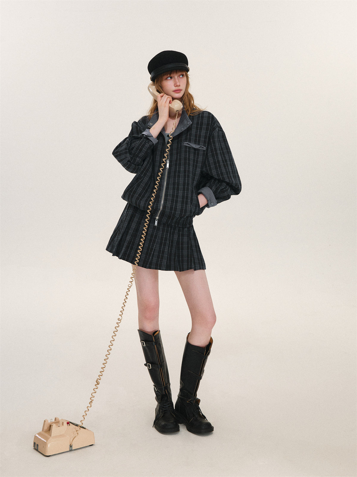 Asgony ASG26525 Reversible Plaid Collar Jacket