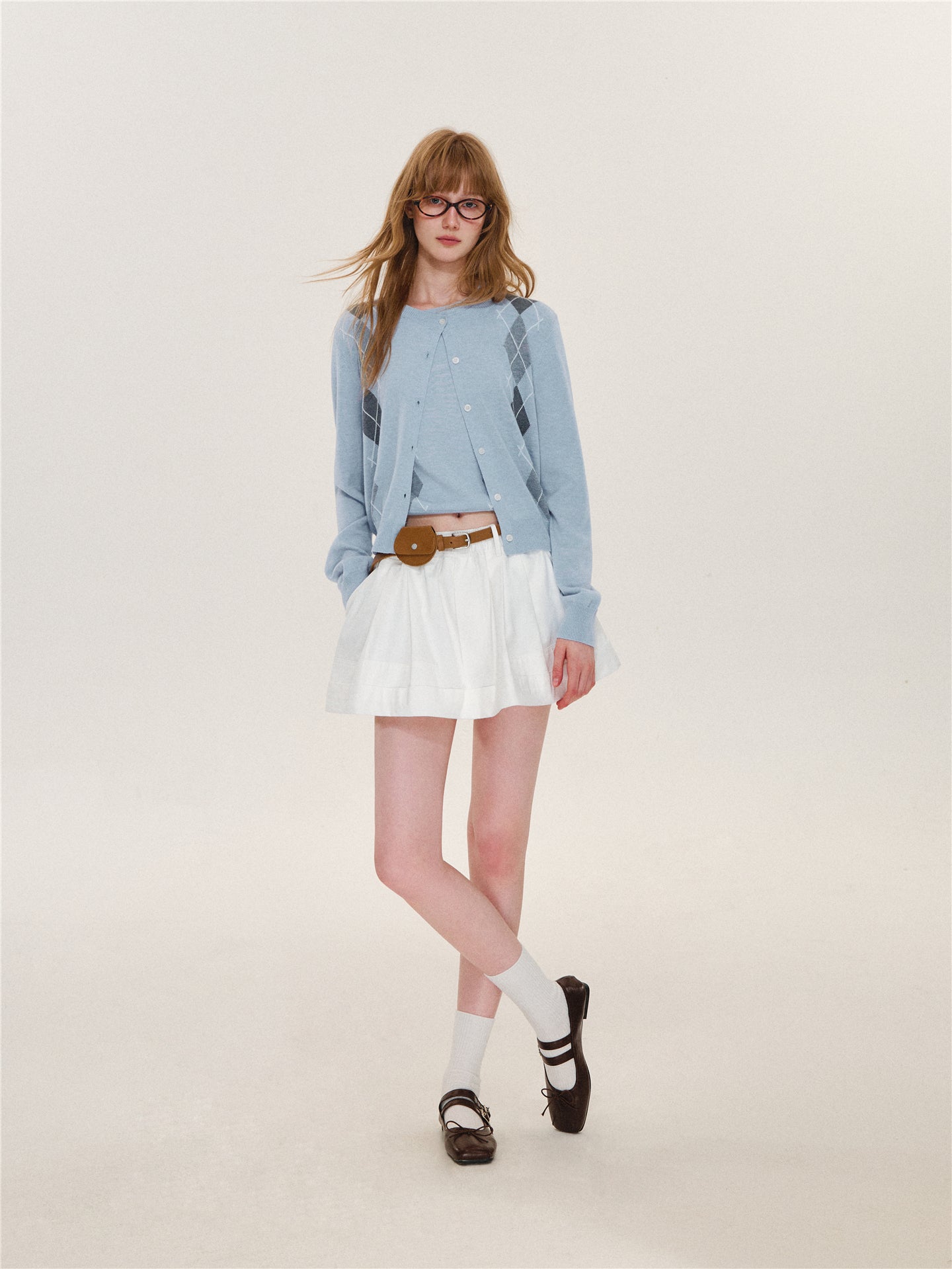 Asgony ASG26616 &amp; ASG26617 Wool Argyle Color-Block Knit Top Set