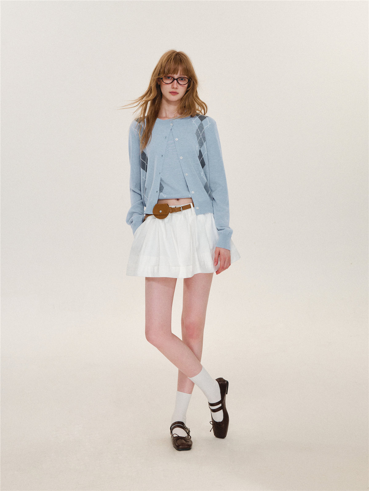 Asgony ASG26616 &amp; ASG26617 Wool Argyle Color-Block Knit Top Set