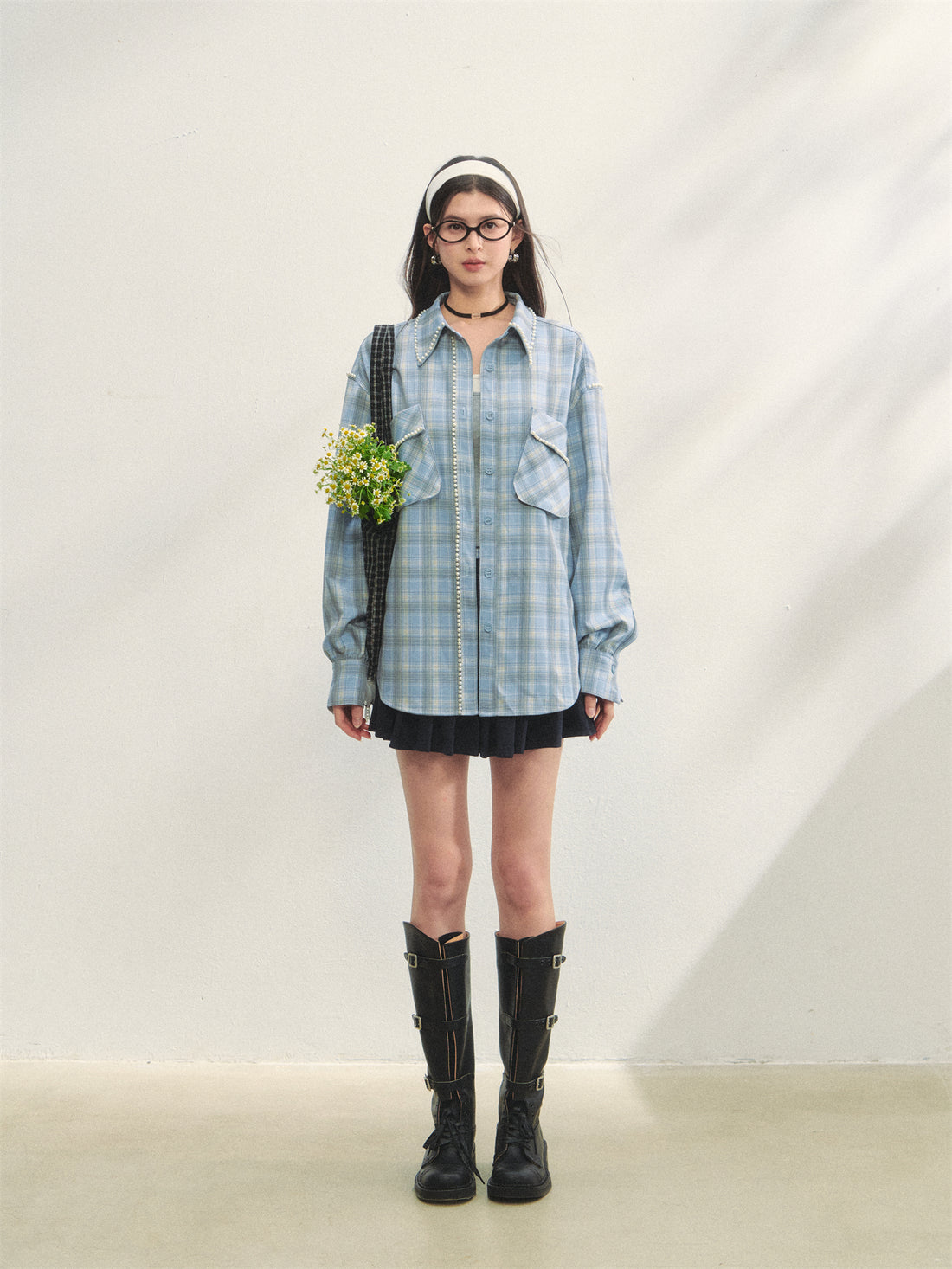 AsGony ASG25311 Pearl embellished pocket shirt