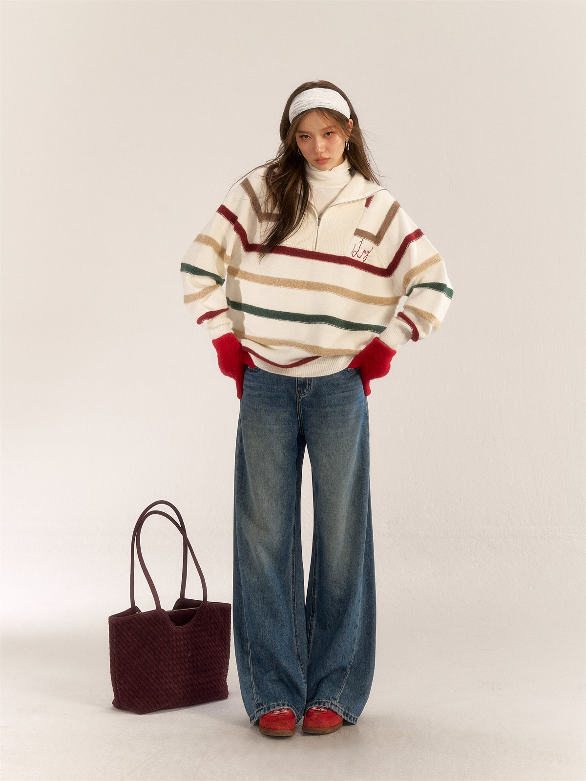 AsGony ASG24569 Color Stripe Sweater