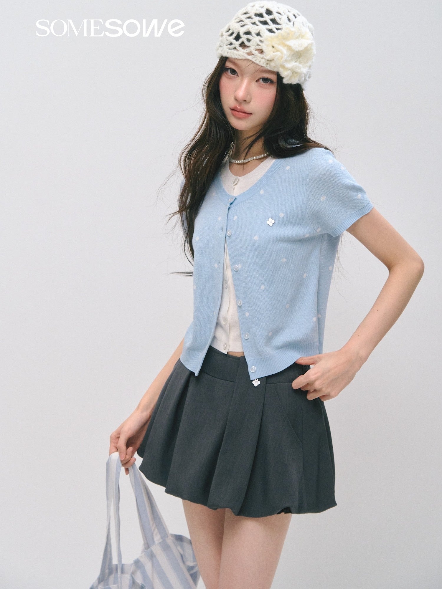 SOMESOWE S2609038 Preppy style pleated flower bud short skirt