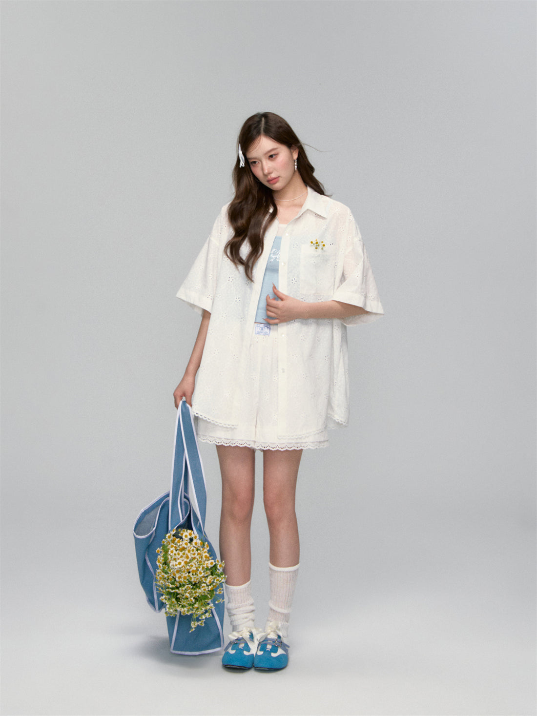 AsGony ASG25114&ASG25115 Cotton loose short sleeved shirt + shorts set (seperate)